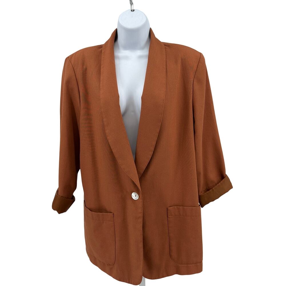 Requirements Open Front Blazer Jacket WMNS 12 Orange Single Button Long Sleeve - Picture 2 of 11